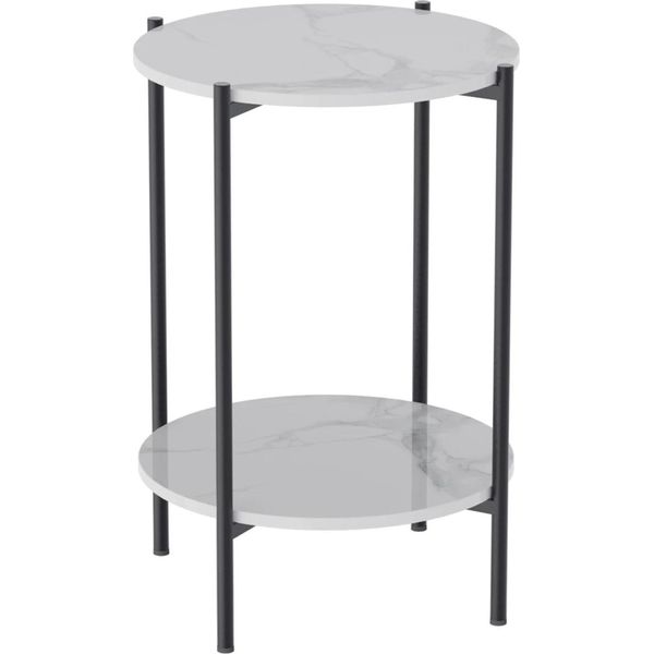 Tavolino Rotondo - Divano / Tavolino / Comodino - 2 Livelli - Ø 40,5 Cm - H 55 Cm - Struttura In Ferro - Moderno Minimalista - Con Ripiano - Nero-image