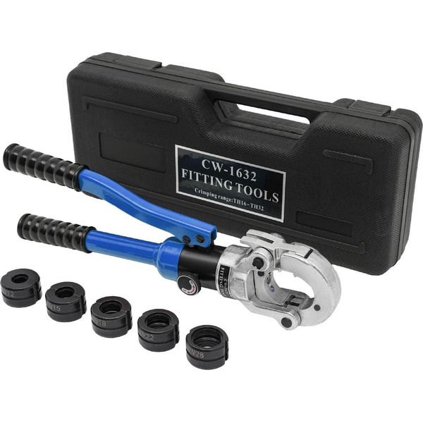 Pinza Idraulica Per Pressatura - CW-1632 - Per Tubi In Rame - 12–28 Mm Mascelle Di Pressatura V12–V28 - 80 Kn - Corsa 15 Mm - Blu Scuro-image