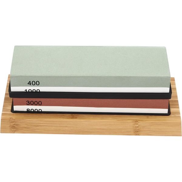 Set Di Pietre Per Affilare I Coltelli - Pietra Per Affilare Waterstone - Bifacciale - Grana 400/1000 E 3000/8000 - Base Antiscivolo - Professionale - Multicolore-image