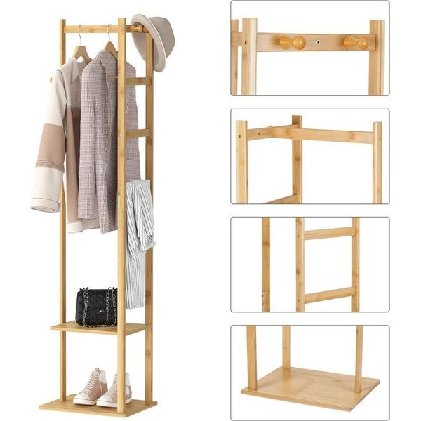 Appendiabiti In Legno Naturale - Appendiabiti - Scarpiera - Ganci Per Cappelli E Cappotti - Appendiabiti - Beige-image
