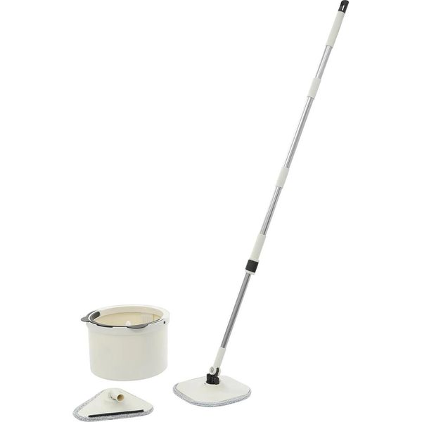 Mocio Rotante Con Secchio - Set Di Mop - Strizzatura Senza Mani - 3 Testine Di Ricambio In Microfibra - Manico In Acciaio Inox - Rispettoso Dell'ambiente - Bianco-image