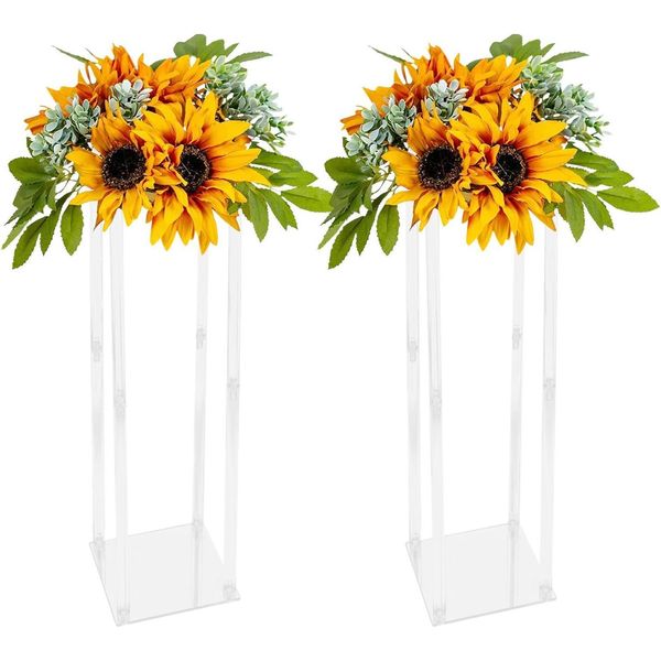 Portafiori Per Matrimonio - Colonna Geometrica In Acrilico - 100 Cm - Centrotavola, Portavasi - Trasparente-image