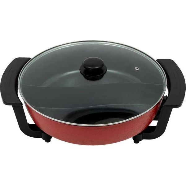 Pentola Elettrica - Pentola Yin-Yang Shabu-Shabu - 6 L - 30 Cm - 1360 W - 2 Camere - 5 Impostazioni Di Temperatura - Coperchio In Vetro - Nero-image