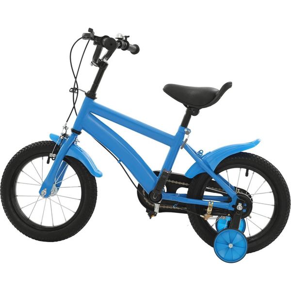 Bicicletta Per Bambini - Ruote Da 35 Cm - Con Rotelle - Telaio Acciaio Al Carbonio - Freni A Disco - Sella Regolabile - Blu-image