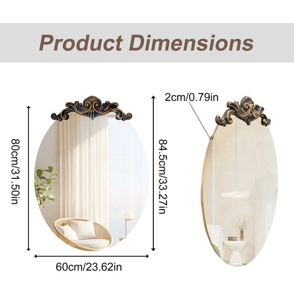 Specchio Barocco Vintage - Specchio Da Parete - Ovale - 60 X 84,5 Cm - Cornice Di Supporto 3D - Stile Antico - Bianco-image