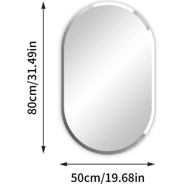 Specchio Da Parete Specchio Da Bagno - Ovale Lungo 50×80 Cm - Senza Cornice - Vetro Molato - Accessori Per Appendere Inclusi - Per Bagno/Disimpegno - Marrone-image