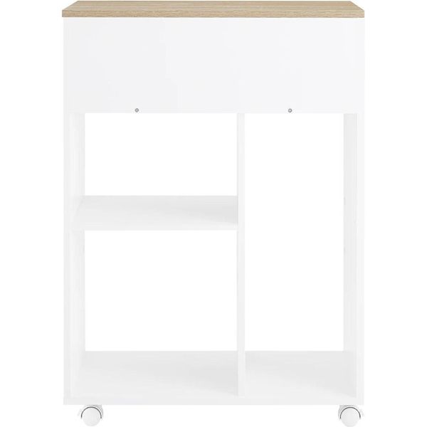 Scrivania E Schedario Per Stampanti - ASK10-WN - Piedistallo Mobile Con Scomparti - Carrello Per Ufficio Su Rotelle - Bianco-image