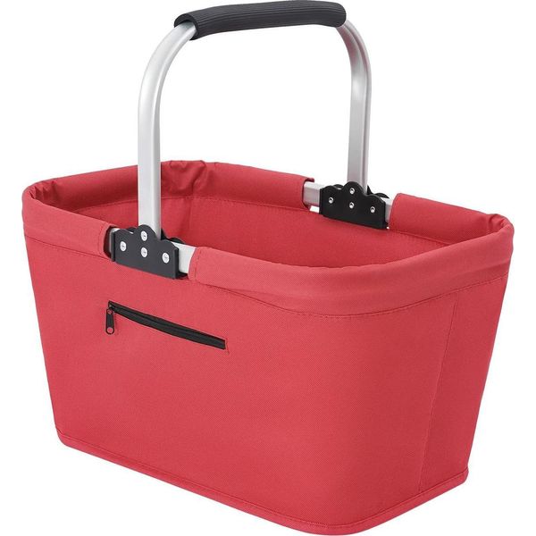 Cestino Per La Spesa - Cestino Pieghevole - Maniglia Imbottita - Tasca Con Zip - Tessuto Oxford - Per La Spesa E I Picnic - Rosso-image