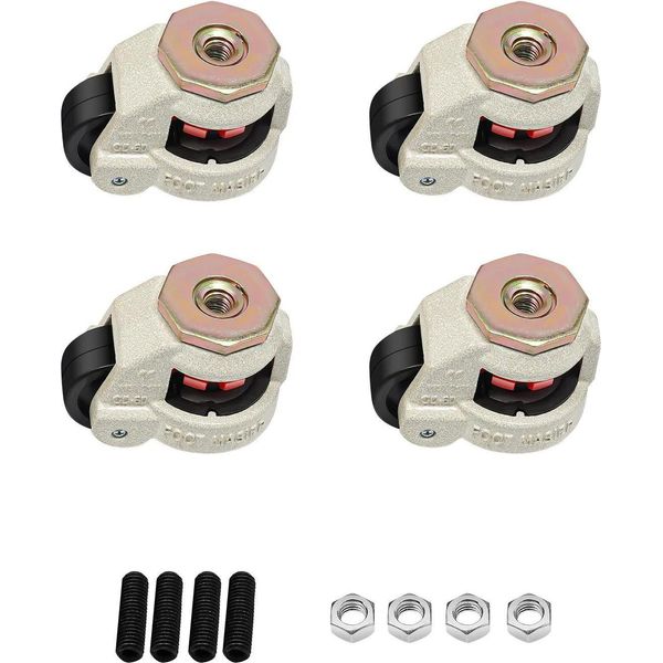 Set Di 4 Ruote Livellanti Per Mobili - GD-60S - Regolabili - Girevoli A 360° - Ruote In Nylon - Supporto In Acciaio - Resistenti-image