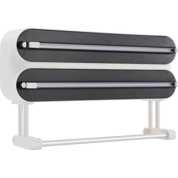 Portarotolo 3 In 1 Da Parete - Dispenser Per Pellicola Trasparente E Fogli Di Alluminio - 2 Ganci - Per Carta Da Cucina ≤15×28,5 Cm - Fogli Di Alluminio Non Inclusi - Nero-image