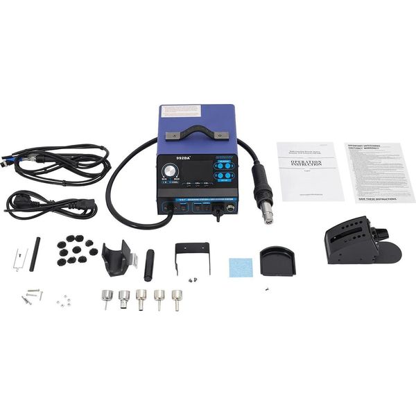 Stazione Di Saldatura Per Rilavorazioni - Pistola Ad Aria Calda E Saldatore 3 In 1 - Display Lcd - Per Riparazioni Elettroniche - Blu-image