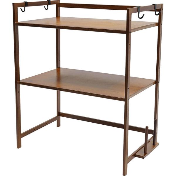 Scaffale Da Cucina - Supporto Per Microonde/Mensola Da Cucina - 2 Livelli - Bambù - 4 Ganci - 55×35×67 Cm - 10-12,5 Kg Per Livello - Plum-image