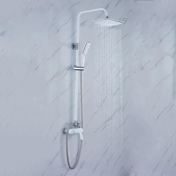 Sistema Doccia - Set Doccia - Soffione Quadrato - Ottone - Miscelatore Regolabile - Bianco-image