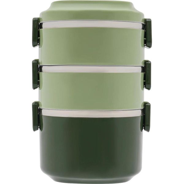 Lunch Box / Lunch Tin - Contenitore Isolato Per Alimenti - Tre Strati - Impilabile - Acciaio Inox - Verde-image