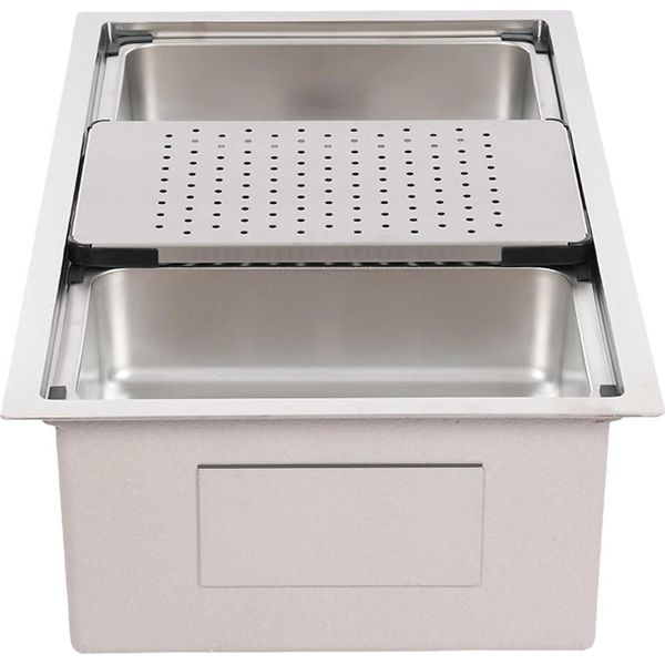 Lavello Da Cucina - Monovasca - Acciaio Inox - Doppio Isolamento Acustico - Senza Rubinetto - 1 Foro - Argento-image