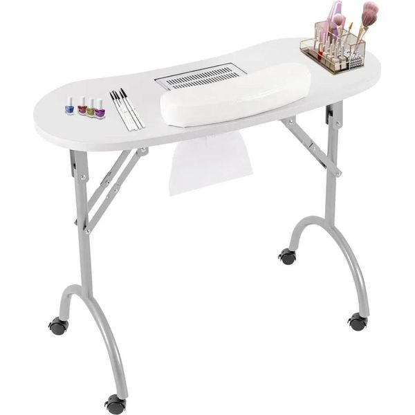 Tavolo Per Unghie - Tavolo Per Manicure - Aspirazione Della Polvere Integrata - 4 Rotelle - Sacchetto Filtrante - Per Salone Per Unghie - Bianco-image