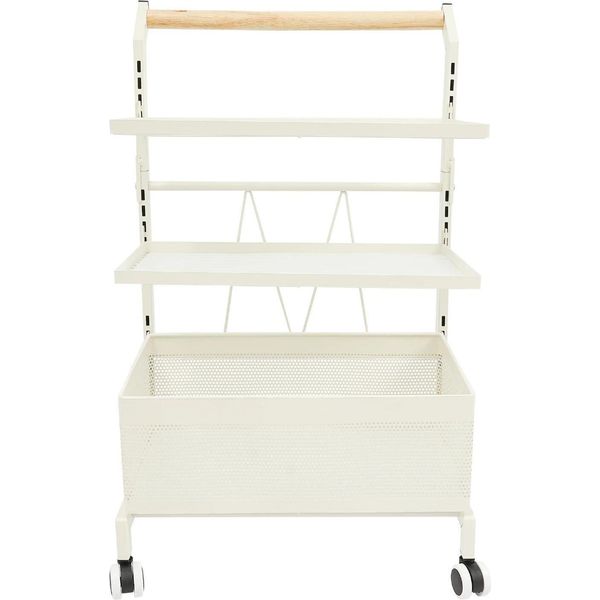 Carrello Portaoggetti - Carrello - 3 Livelli - 42×32×69 Cm - 4 Ruote (2 Con Freno) - Acciaio Al Carbonio E Legno Massiccio - Portata 20 Kg - Bianco-image