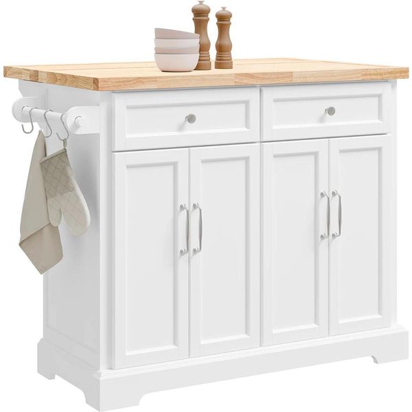 FKW71-II - Cucina A Isola E Carrello Di Servizio - Piano Di Lavoro Allungabile - Cassetti - 115×92×(46-71) Cm - Bianco-image