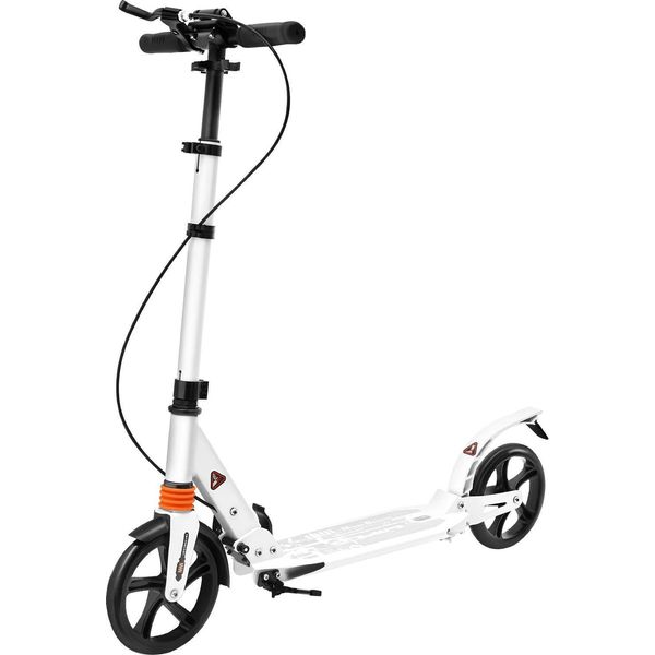 Monopattino Da Città Per Adulti/Scooter A Pedali - Pieghevole - Altezza Regolabile 91-107 Cm - Ruote Inpoliuretano- Doppio Freno E Ammortizzatore - Per Pendolari - Bianco-image