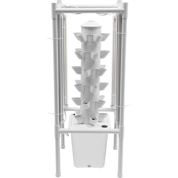 Giardino Idroponico A Torre - Sistema Idroponico Per Interni - 6 Livelli - 30 Fori Di Impianto - 4 Lampade Per Piante A Led - Auto-Irrigazione - Intelligente - Bianco-image