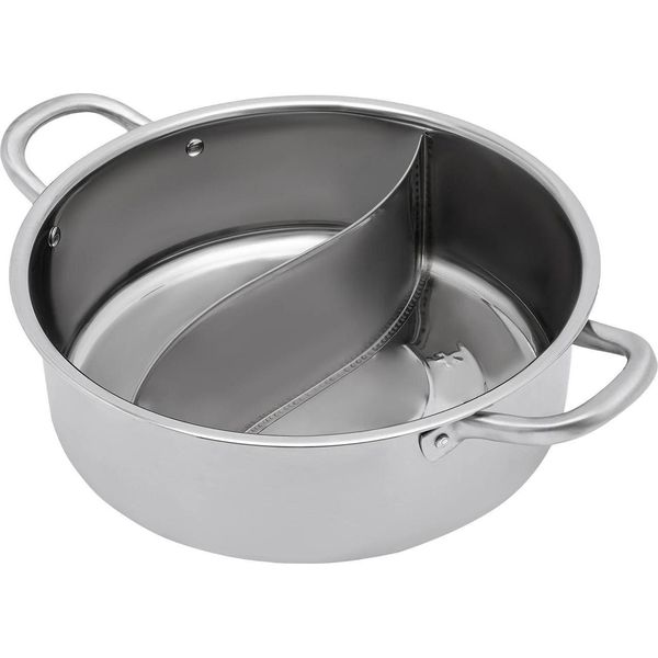 Pentola Shabu Shabu - Pentola In Acciaio Inox - Con Parete Divisoria, Doppio Gusto - 26 Cm - Adatta All'induzione - Per Fonduta-image