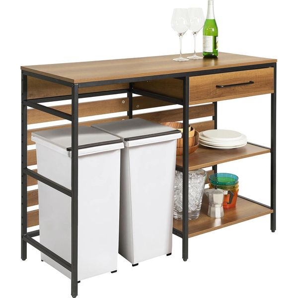 Carrello Da Cucina - Carrello Da Portata - Stile Vintage - Ripiani Aperti - Cassetto - Con Rotelle - 120×90×45 Cm - Necessario Il Montaggio - Marrone-image