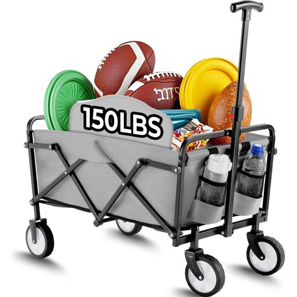 Carrello Pieghevole - Carrello Da Giardino/Trasporto - Max 60 Kg - 4 Ruote Da 12,5 Cm, Ruotabili A 360° - Maniglia Regolabile - 73X47X24 Cm - Grigio-image