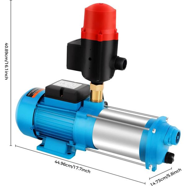 Pompa Per Acqua In Acciaio Inox - Pompa Centrifuga Di Superficie - Portata 4000 L/H - Prevalenza 98 M - Pressione 9,8 Bar - IP44 - Spina Ue-image