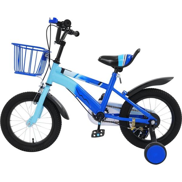 Bicicletta Per Bambini - Ruote Da 35 Cm - Con Rotelle - Telaio In Acciaio - Freno A Tamburo Posteriore - Per 4-6 Anni/95-105 Cm - Blu-image