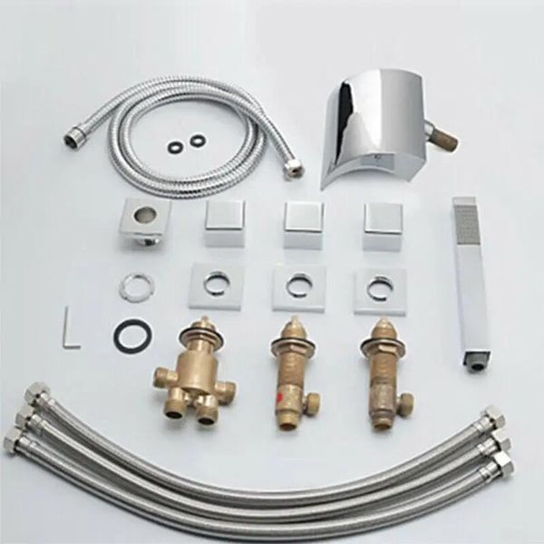 Rubinetto Da Bagno - Set Di Miscelatori Per Lavabo A Cascata - Doccia A Mano - Corpo Valvola In Ottone - Facile Installazione - Per Lavabi - Argento-image