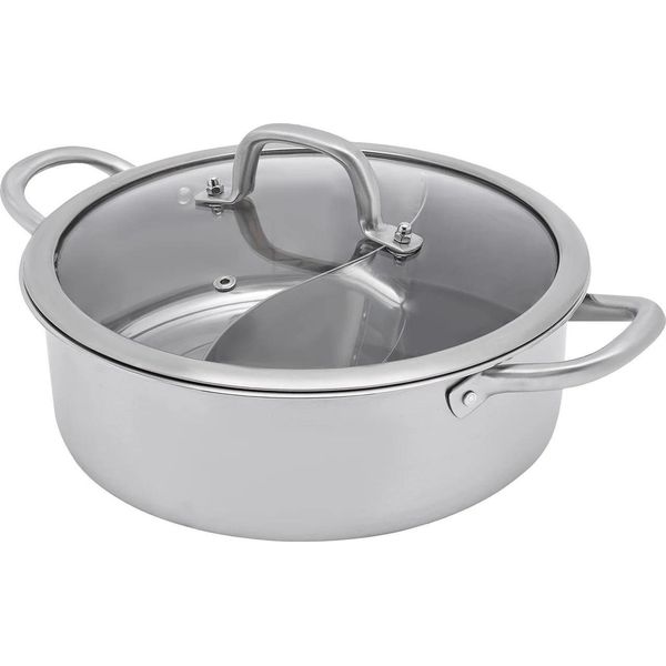 Pentola Per Hotpot/Fonduta - Split Yin-Yang - 32 Cm - Acciaio Inox 304 - Con Cucchiai - Verde Militare-image