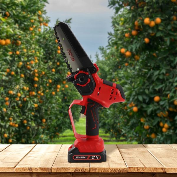 Mini Motosega - Seghetto A Batteria Per Potatura Con Una Sola Mano - Lama Da 15,2 Cm - 21 V 1500 Mah - Taglio Fino A 15 Cm - 800 M/Min - Rosso/Nero-image