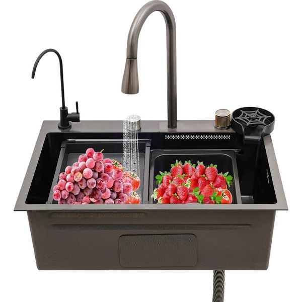 Lavello - Monovasca - Lunghezza 68 Cm - Acciaio Inox - Con Rubinetto - Tre Fori - Bianco-image