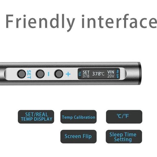 Saldatore Elettrico - Punta Per Saldatura T12-BC2 - 65 W - USB-C - 5-20 V - 180-450 °C - Viola-image