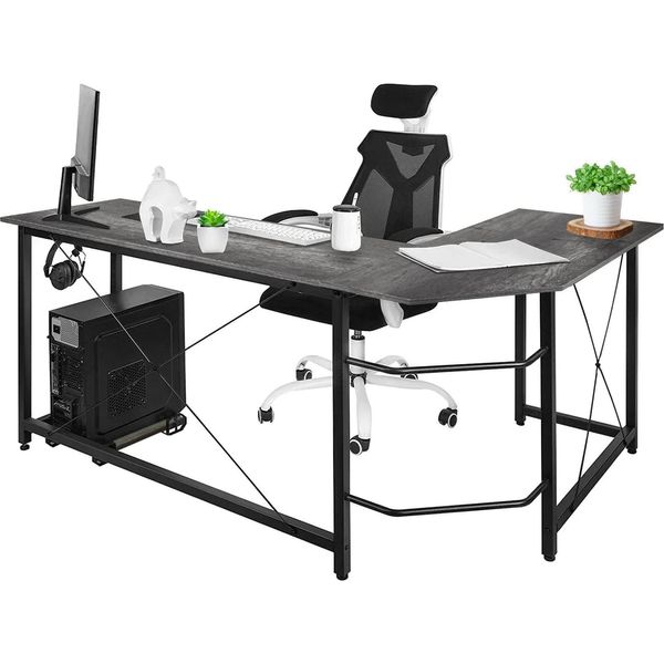 Scrivania Angolare A L - Tavolo Da Computer/Gioco - 170×60×75 Cm - Piano In Mdf - Ufficio Domestico - Grigio Scuro-image