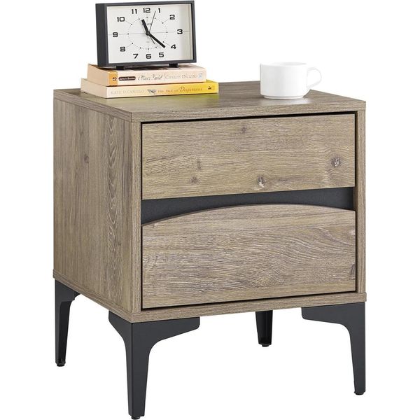 Comodino - FBT165-N - 2 Cassetti - Fronte Curvo - Piedini In Metallo - 40×40×47 Cm - Stile Marocchino Moderno - Cachi Scuro-image