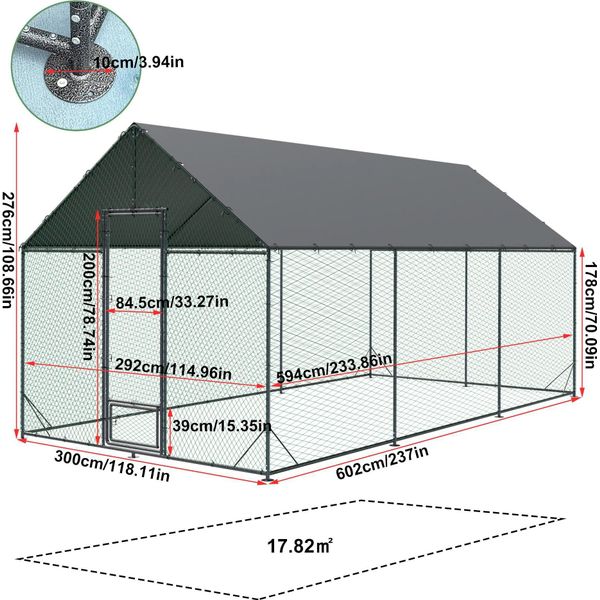 Pollaio E Recinto Per Polli - 2XL - Struttura In Ferro E Metallo Per Impieghi Gravosi - Con Copertura E Rete In Nylon - Per Giardino All'aperto - Argento-image
