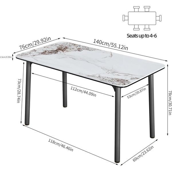 Tavolo Da Pranzo - Rettangolare 140 Cm - Piano In Marmo - Moderno E Minimalista - Per 4-6 Persone - Beige-image