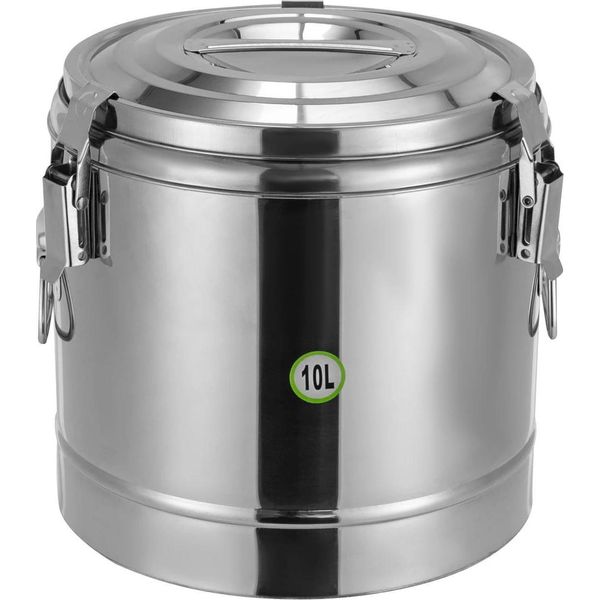 Secchiello Per Ghiaccio Isolato - Secchiello Termico Con Coperchio - 10 L - Acciaio Inox 304 - Mantiene Il Calore/Freddo Per Circa 12 Ore - 29,5×28,4 Cm - Rotondo - Argento-image