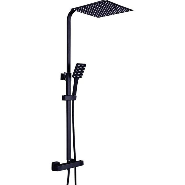 Sistema Doccia Per Bagno - Set Doccia A Pioggia - Soffione 30 X 30 Cm - Doccetta - Asta Doccia Regolabile - Acciaio Inox - Nero-image