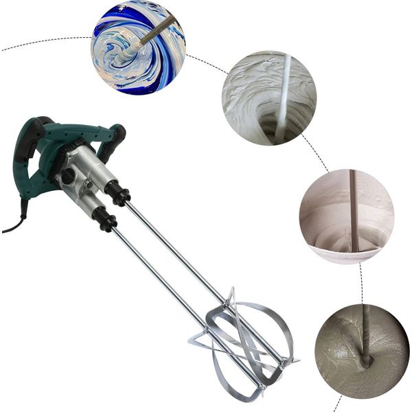 Miscelatore Elettrico Per Malta - Miscelatore A Pale - 1800 W - 6 Velocità - Attacco M14 - Spina Ue - Cavo Da 2 M - Doppia Impugnatura - Verde-image