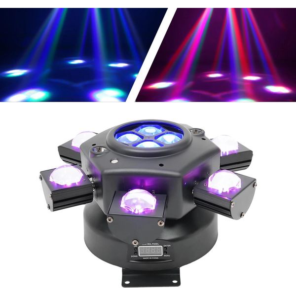 Luce Di Scena Rotante - Effetto Luce Dmx A 6 Bracci - Laser E Led - 150-200 W - Dmx512/Master-Slave/Auto/Sound - Spina 220 V Ue - Bianco Caldo-image