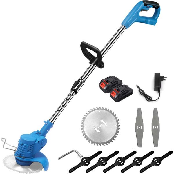 Tagliaerba E Tagliabordi - Tagliabordi A Batteria 21V - Manico Telescopico - Batteria 1500 Mah Inclusa - Ricaricabile - - Blu-image