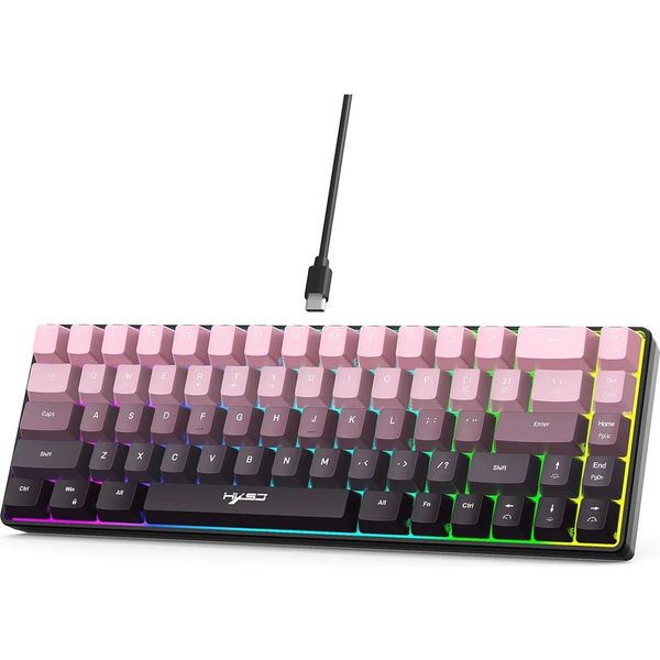 Tastiera Da Gioco - 61 Tasti, Usb Cablata - Illuminazione Rgb - Anti-Ghosting - Interruttori Capacitivi (Sensazione Di Digitazione Meccanica) - Layout Inglese - Rosa-image