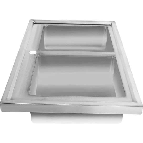 Lavello - Doppia Vasca - Acciaio Inox 201 - Incasso - Senza Rubinetto - Portata 300 Kg - Tubo Di Scarico 60 Cm - Grigio-image