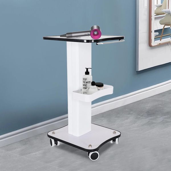 Carrello Da Salone - Carrello Con Maniglia, 3 Livelli - 4 Ruote (2 Con Freno) - Portata Circa 40 Kg - 34×38×69 Cm - Legno E Metallo - Bianco-image