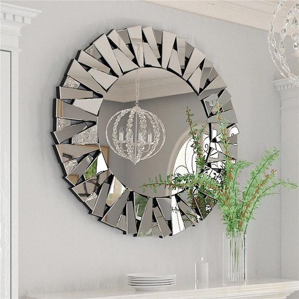 Specchio Solare - Specchio Da Parete Rotondo - 80 Cm - Vetro Sfaccettato - Design Decorativo - Per Il Bagno - Argento-image