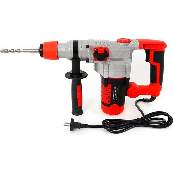 Martello Rotante Elettrico - Martello Rotante E Scalpello Multifunzione - Motore Senza Spazzole - 2200 W - 0-930 Giri/Min - 3300 Colpi/Min - Spina 220 V Ue - Rosso-image
