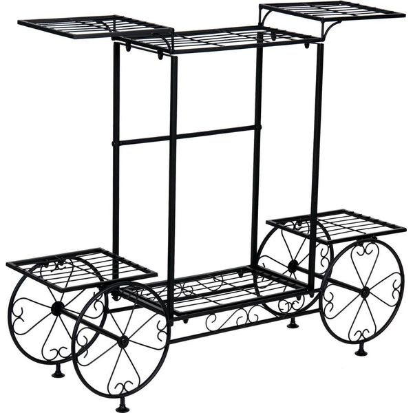 Scaffale Per Piante A Carrello - Portafiori - 6 Livelli - Metallo - Stile Parigino - Per Interni Ed Esterni - Nero-image