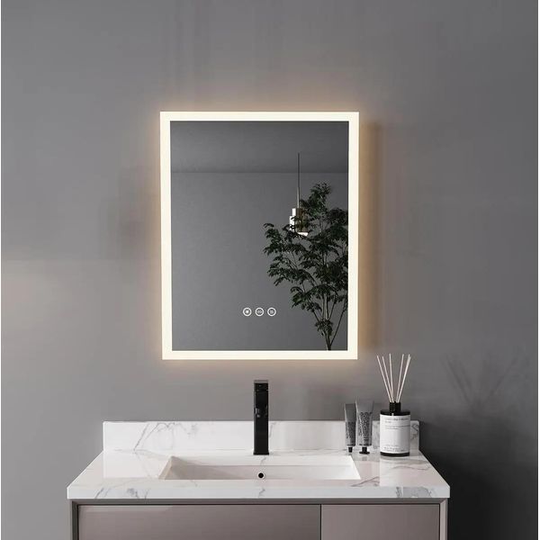 Specchio Da Bagno A Led - Specchio Senza Cornice - 40X50 Cm - Design Moderno - Alluminio - Bianco-image